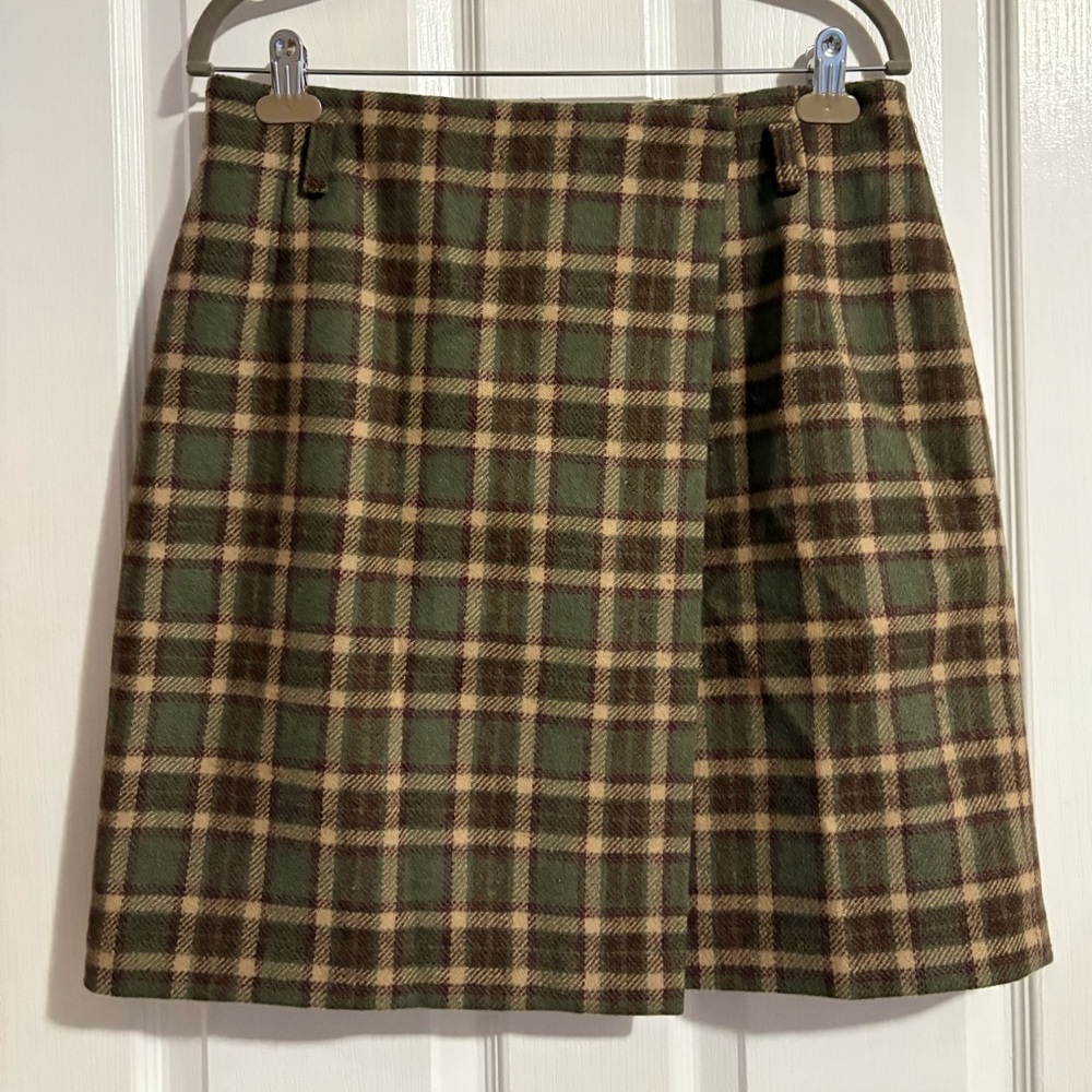 Eddie Bauer Olive Green Plaid Mini Skirt